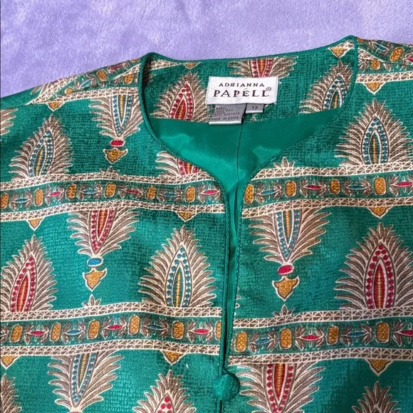 Adrianna Papell Green and Gold Jacket & Skirt Set - Picture 2 of 12